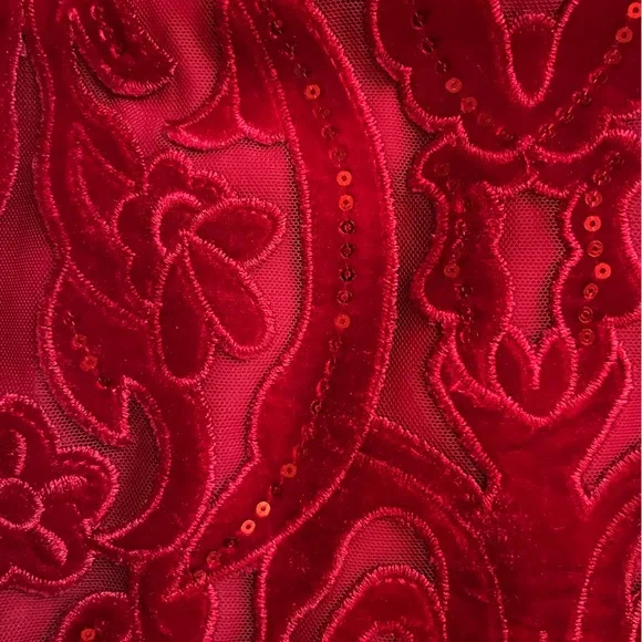 Marchesa Notte stunning red velvet and sequin dress
